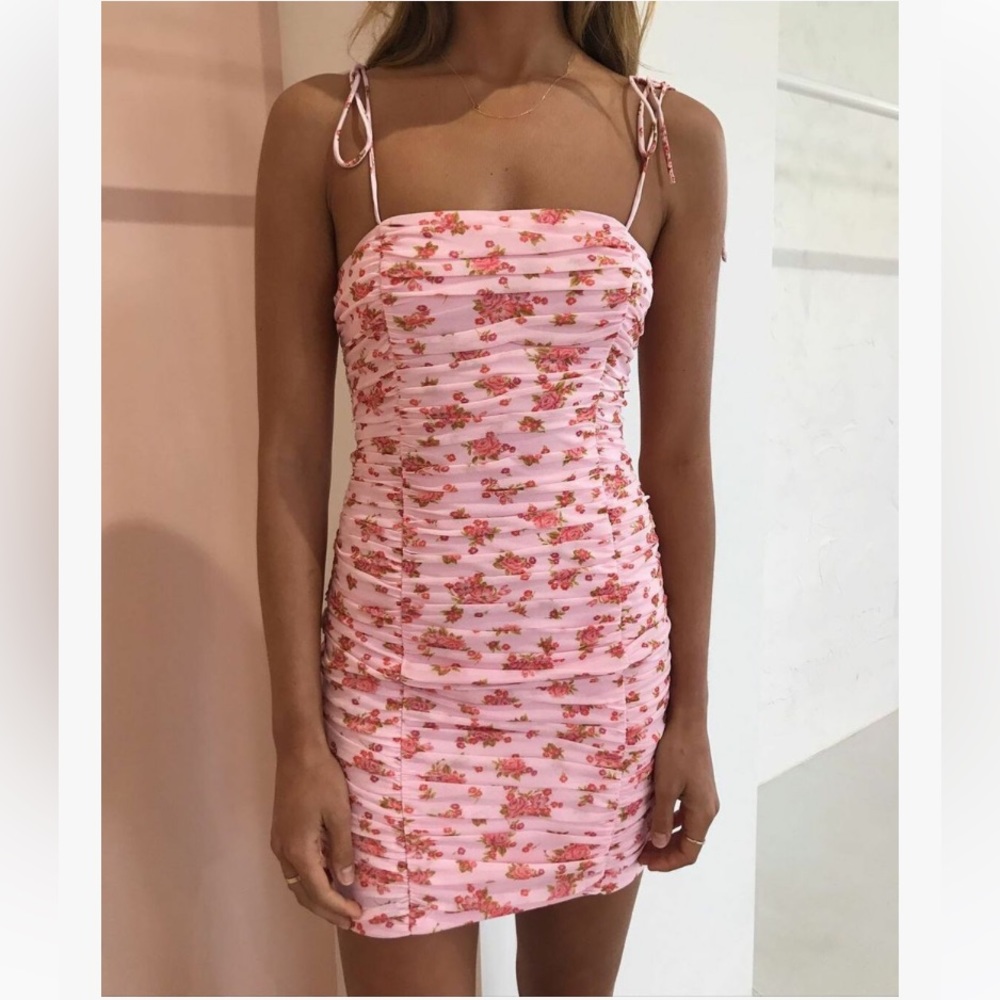 NWT Hansen Gretel Nixon floral print ruched spaghetti strap designer mini dress